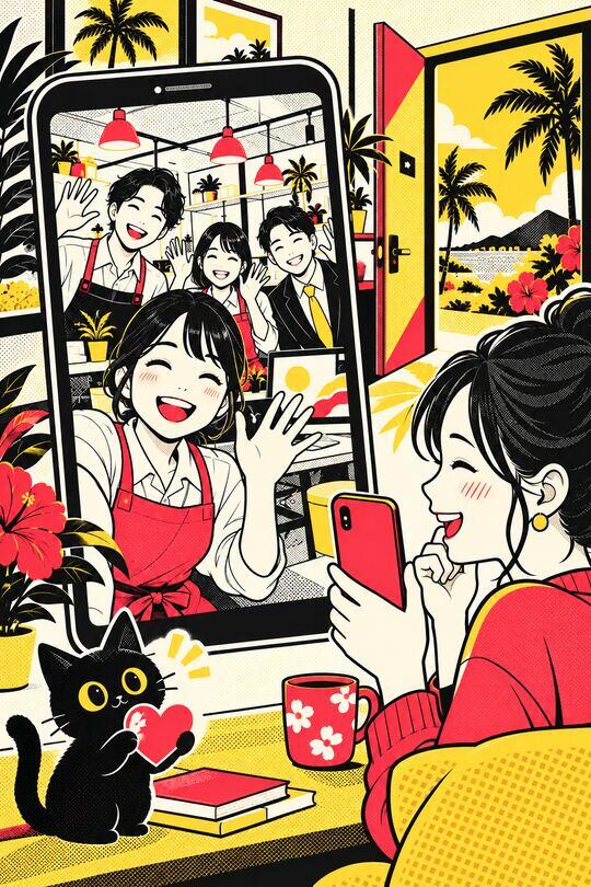 スマホで職場の求人動画を撮るイラスト